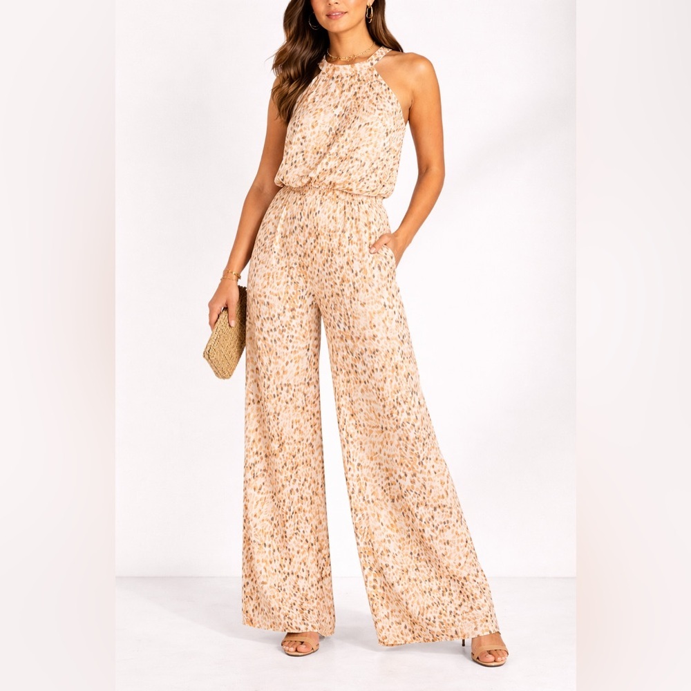 NWT Never Fully Dressed Wide Leg Halter Jumpsuit US 6 UK10 Leopard Print Wedding